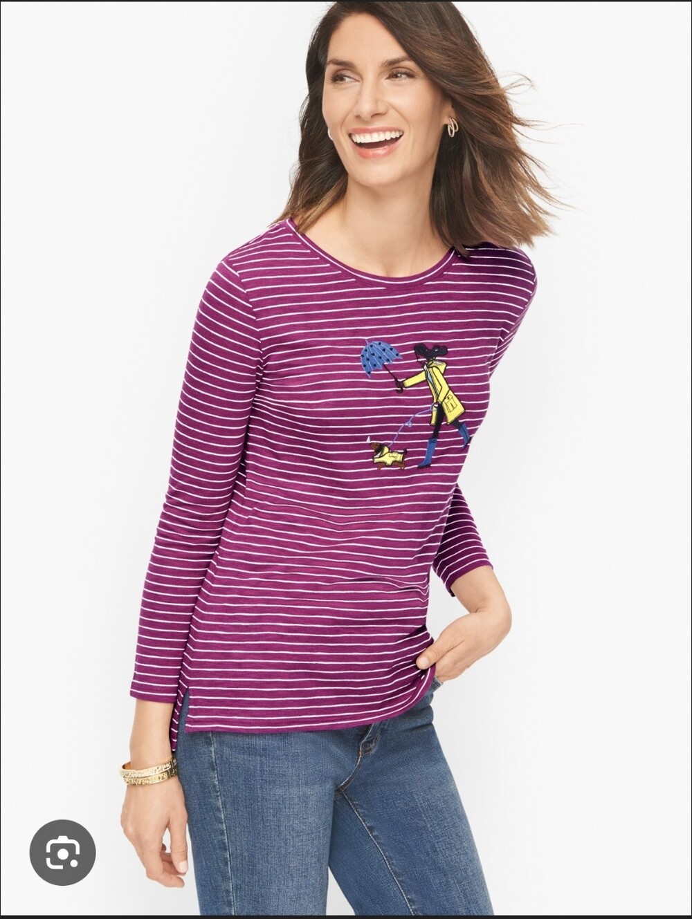 Talbots Cotton Modal Crewneck Embroidered Rainy Day Dog Tee sz 1X Purple Novelty